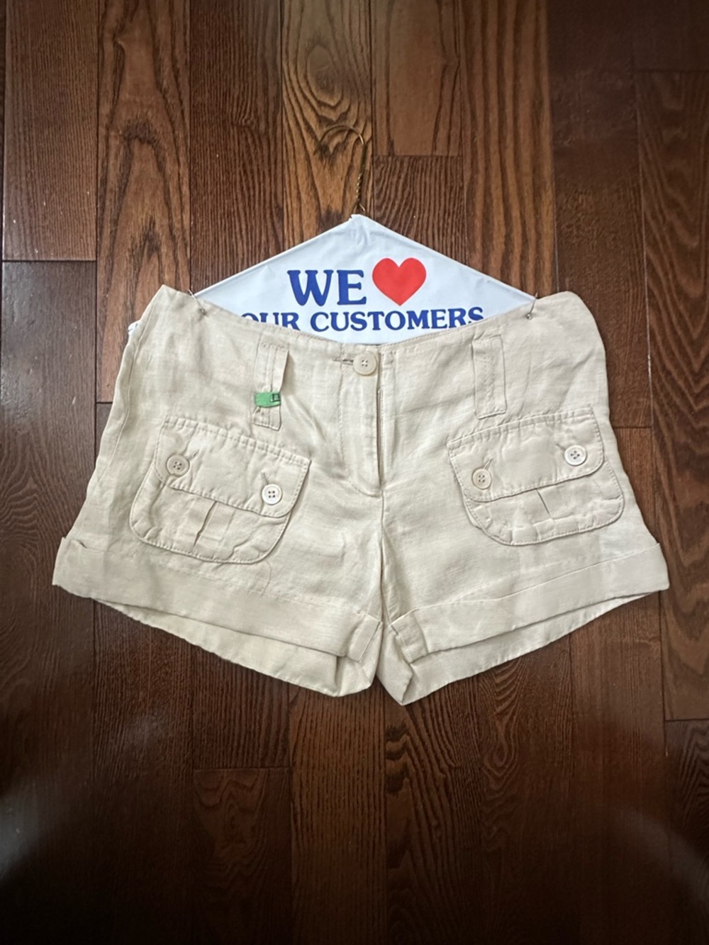 bebe Natural Beige Linen-Blend Cargo Shorts